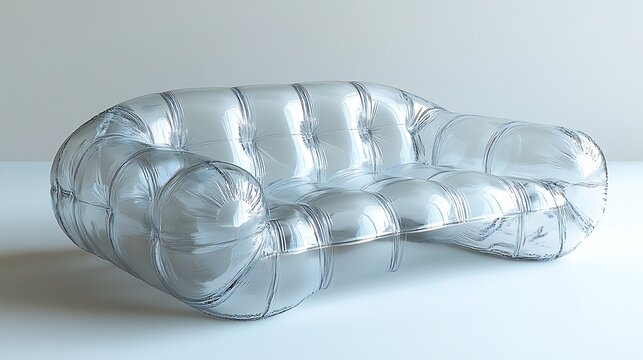 Clear inflatable sofa on a white background.