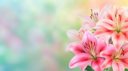 Fototapeta premium Pink Lilies in Soft Focus with Pastel Background, AI