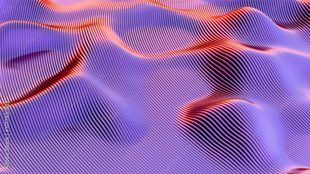 Poster Abstract wavy pattern with flowing lines in blue and red tones..