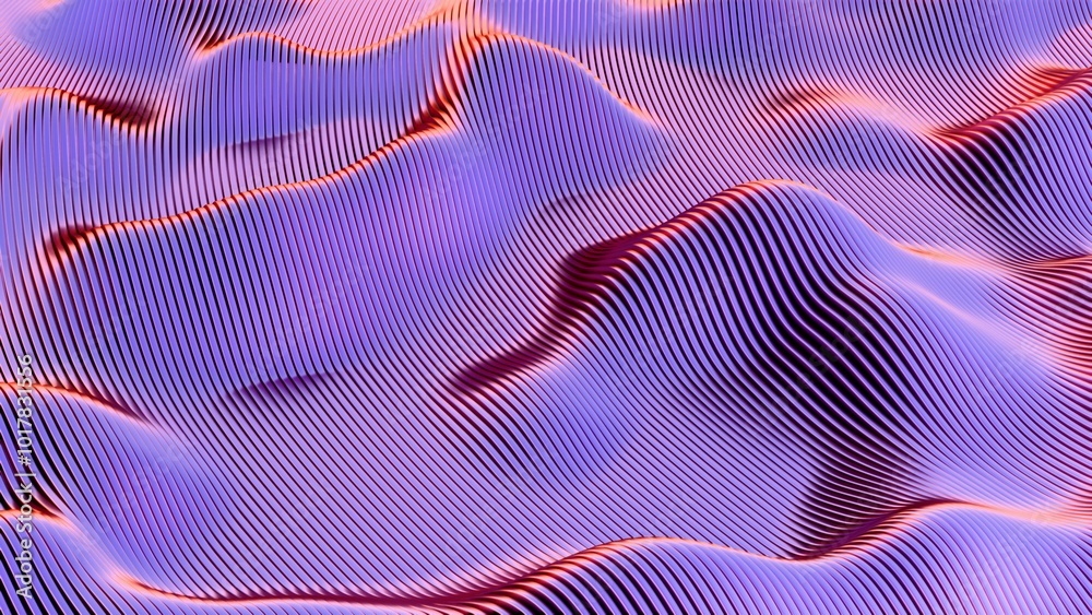 Poster Abstract wavy pattern with flowing lines in blue and red tones..