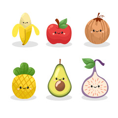 Set of hand drawn colorful fruits and vegetable. Vector illustration.