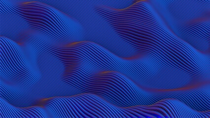 Abstract undulating waves of blue and purple lines..