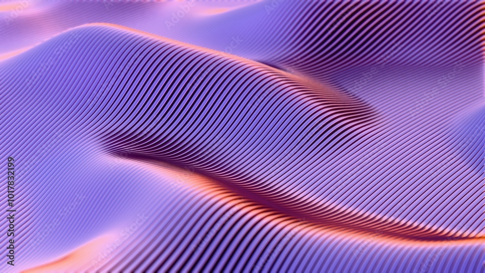 Poster Abstract wavy pattern with flowing lines in blue and red tones..