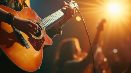 Naklejka premium Acoustic concert experience Often held in intimate venues, this type of concert strips down the music to its acoustic roots, popular among fans of raw, unamplified sound.
