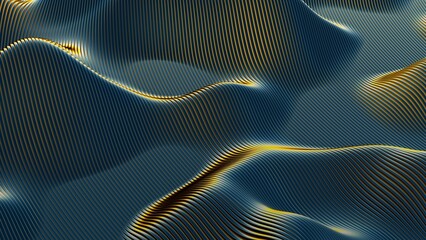 Undulating metallic waves with golden highlights..