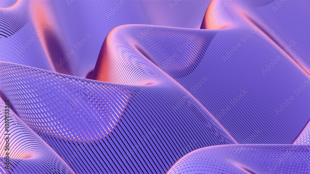 Poster abstract purple landscape with dynamic flowing lines