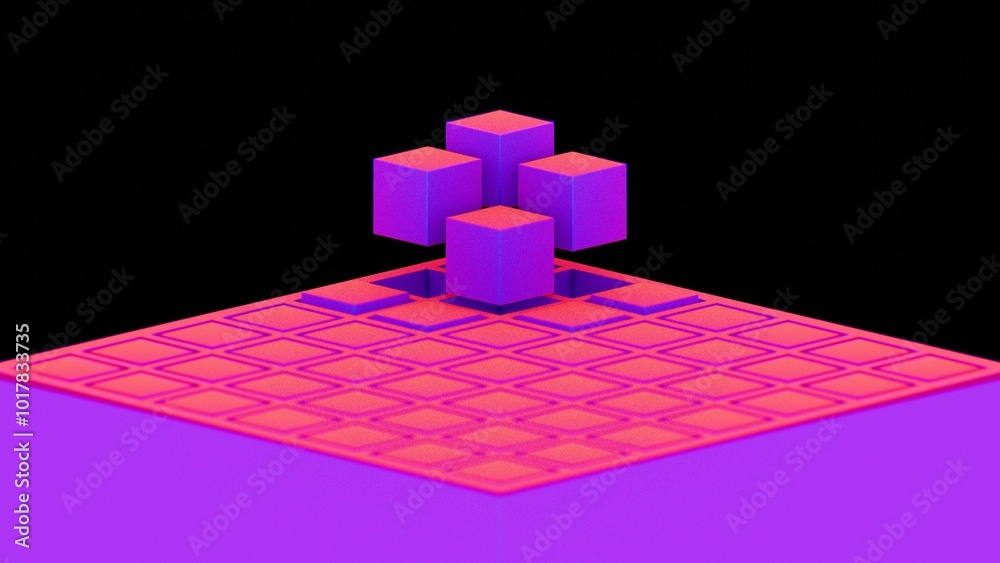 Aufkleber abstract composition with blue and pink cubes and grid structure..