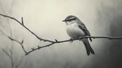 Obraz premium A fragile bird sitting gracefully on a branch, capturing the quiet elegance and vulnerability of wildlife in its natural habitat.