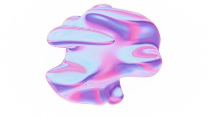 Abstract floating form with iridescent pink and blue hues..