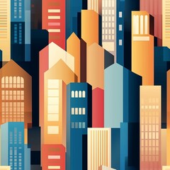 Seamless pattern of modern skyscrapers with angular designs