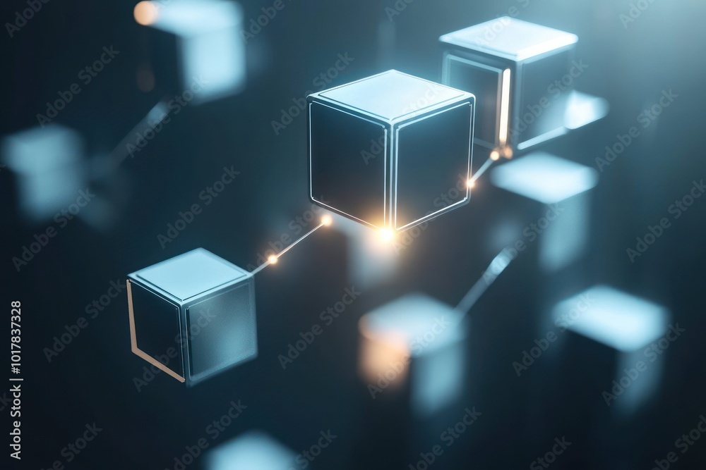 Poster Abstract representation of interconnected blocks symbolizing blockchain technology.