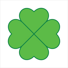 St Patrick's Day. Lucky Four-leaf clover, Green Four leaf clover vector icon. Lucky and happiness concept. Shamrock - green four leaf clover icon. Good luck theme design element.