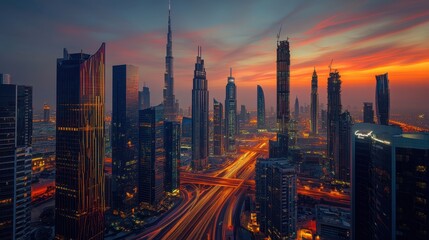 Fototapeta premium The Urban Skyline at Sunset