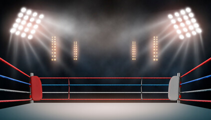 boxing ring with illumination by spotlights. - Illustration	
