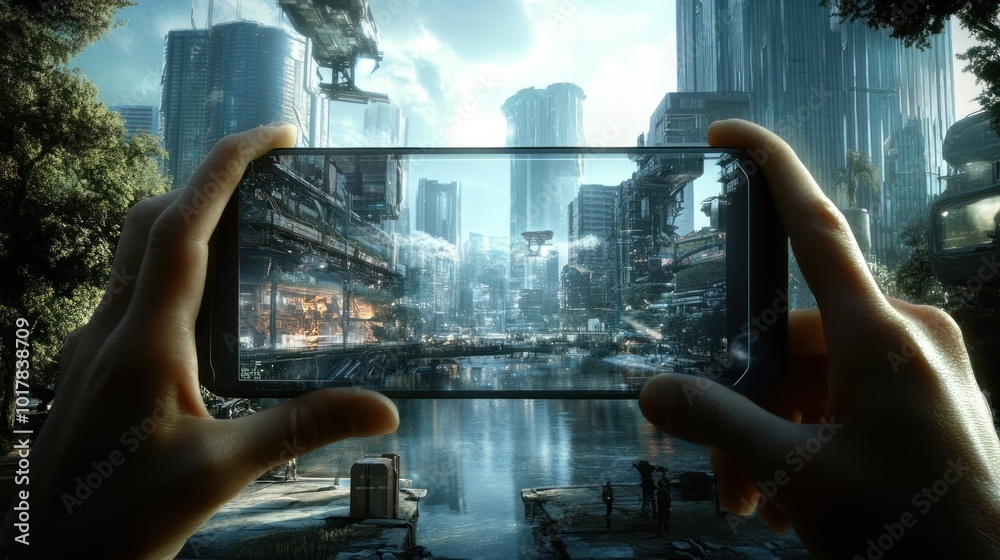 Poster augmented reality background for video, integrating digital elements into real-world scenes, creatin