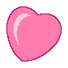 Heart icon in pixel design isolated on transparent background, 80-90s, digital vintage game style. Vector illustration with pixel pink heart