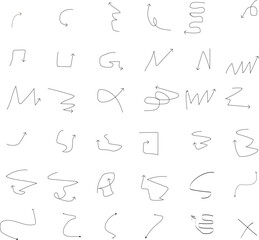 Doodle emphasis arrow icon. Design quirky twist zigzag line, spring coil, curve wave. Vector illustration