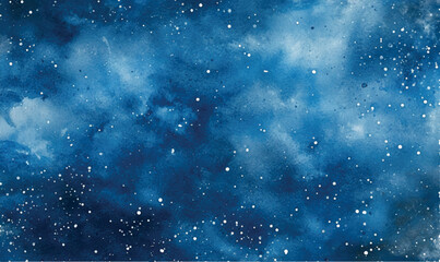 Watercolor deep blue background with subtle watercolor washes and small bright accents resembling the glow of stars on a frosty night