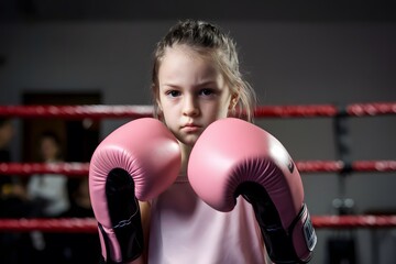 portrait of a little girl  in boxing gloves