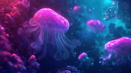 Bioluminescent video background, featuring glowing, luminescent elements inspired by natural phenomena like deep-sea creatures or magical forests, perfect for captivating visuals