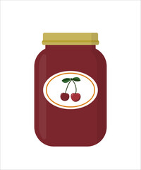 Cherry jam in glass jar, berry conserve.