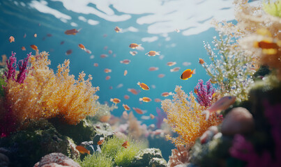 Naklejka premium Dreamlike Landscapes and Mystical Gardens with Vibrant Flowers and Glowing Nature