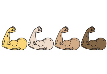 biceps muscle emoji types hands gesture easy line illustration black line on white background