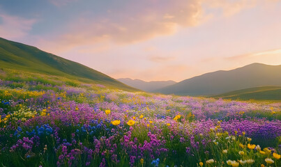 Obraz premium Dreamlike Landscapes and Mystical Gardens with Vibrant Flowers and Glowing Nature