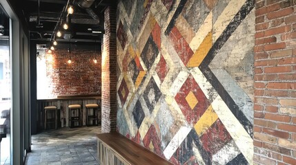 Brick wall with custom patterns - Showcasing brick walls with custom-designed patterns, ranging from geometric designs to artistic motifs, 