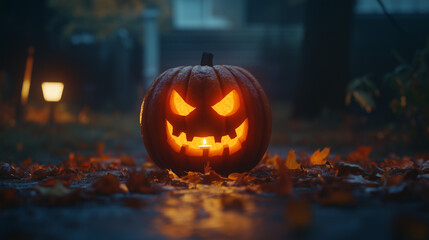 Halloween pumpkin carving scene