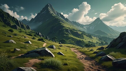 Obraz premium a path in the mountains with a path through it