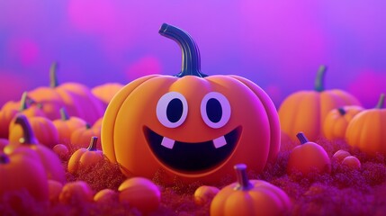 Happy Halloween Pumpkin Patch 3D Render