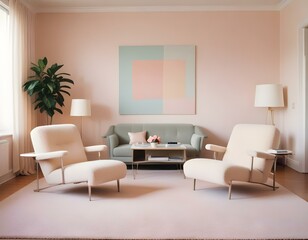 Fototapeta premium Modern Living Room Design with Boucle Chairs and Sofa in a Classic Setting
