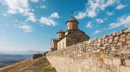 Exploring the Majestic Architecture of a Historic Stone Monastery Against a Scenic Sky