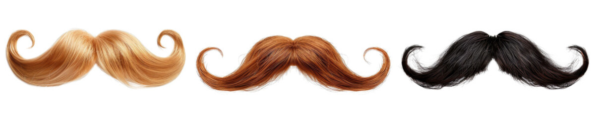 Fototapeta premium Three different colored mustaches are shown in a row