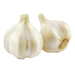Obraz premium Two large white garlic cloves are shown on a white background