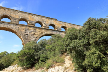 Pont du Gard, famous roman aqueduct in southern France in the Provence near Nimes