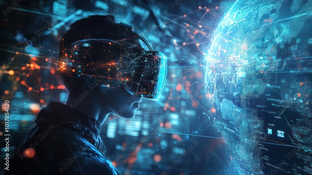 Poster a smart individual using virtual reality goggles to access and interact with a complex global networ