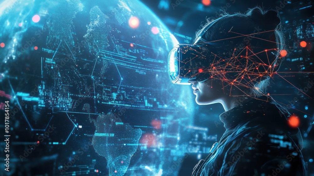 Poster a smart individual using virtual reality goggles to access and interact with a complex global networ