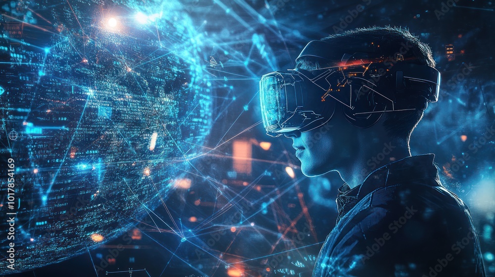 Poster a smart individual using virtual reality goggles to access and interact with a complex global networ