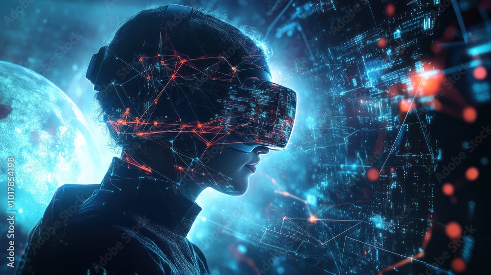 Poster a smart individual using virtual reality goggles to access and interact with a complex global networ