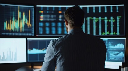 Fototapeta premium Data Analyst Working with Multiple Screens
