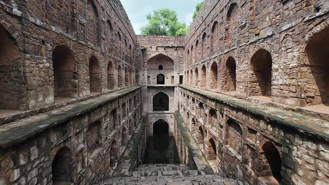 Architecture of Medieval period Agrasen ki Baoli (stepwell), Delhi, India 