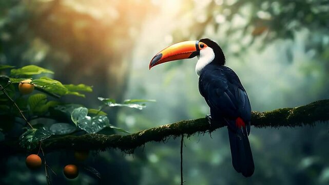 Toco toucan (Ramphastos toco) perched on branch