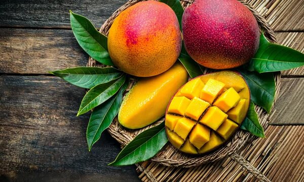 Mango fruit on wooden table