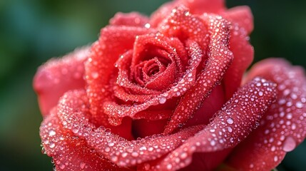 Vibrant Red Rose with Dewy Drops in Macro Detail