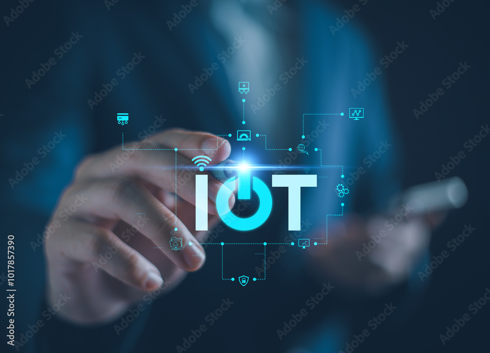 Wall mural business iot ai automation concept, business man with virtual ai automation connect internet of thin