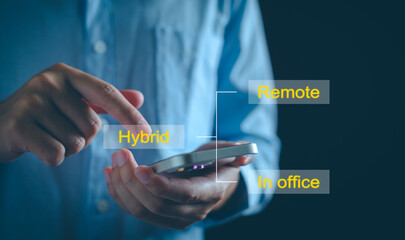 businessman adopting a hybrid work strategy allows employees to balance remote and in-office work. flexibility boosts employee morale and productivity, business toward greater efficiency and growth