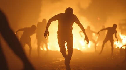 Fototapeta premium Heart-Wrenching Moment in Zombie Outbreak: Survivor Helplessly Watches Loved One Being Pursued, Cinematic Realism with Emotional Chaos