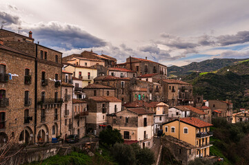 Obraz premium views of the village of Valsinni during a cloudy day, Matera, Basilicata